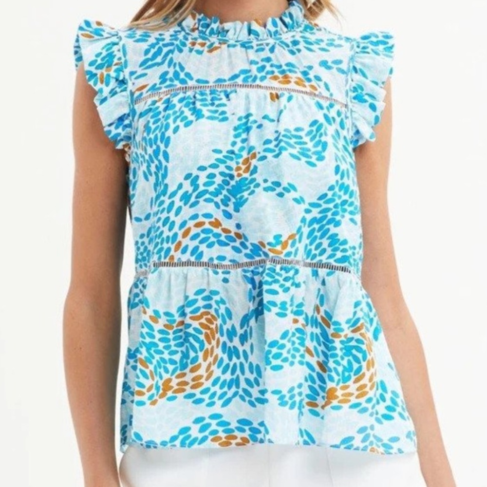 NWOT Marie Oliver Blue Dot Flutter Sleeve Top Size Small